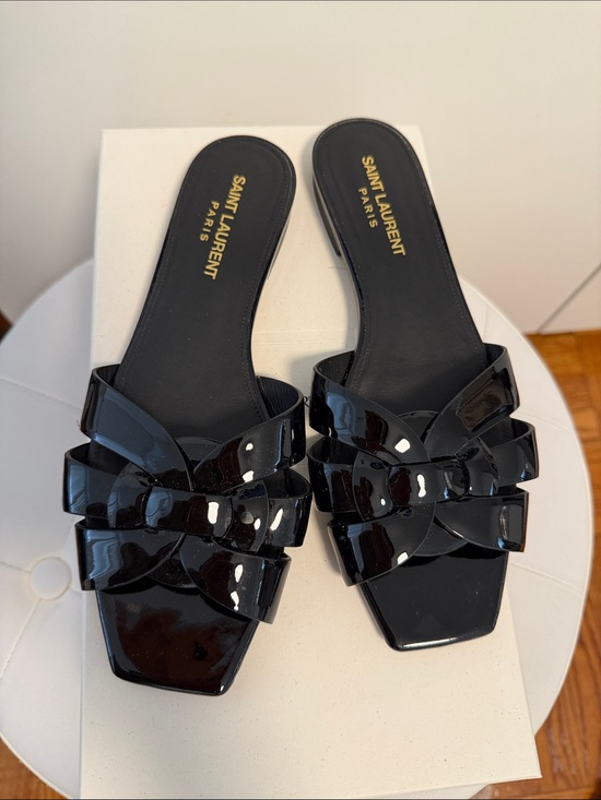 Saint Laurent Shoes - Saint Laurent Black Patent Knotted Slide Mules